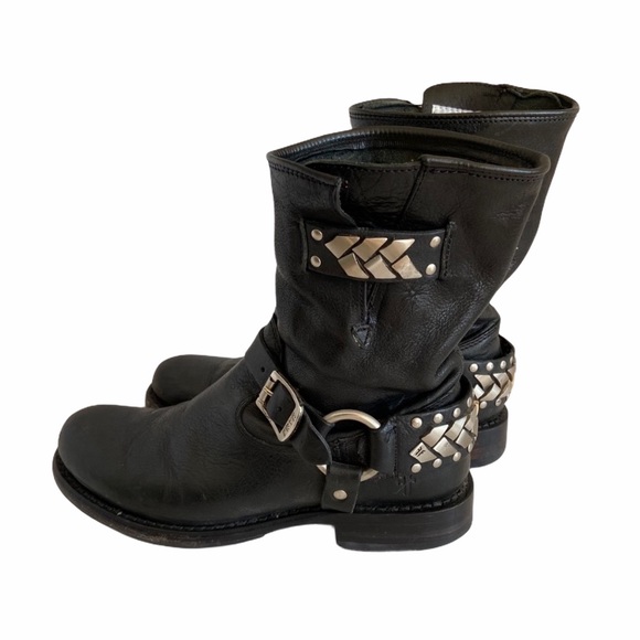 Frye Shoes - FRYE Western  Moto Stud Harness Short Boot Black 6